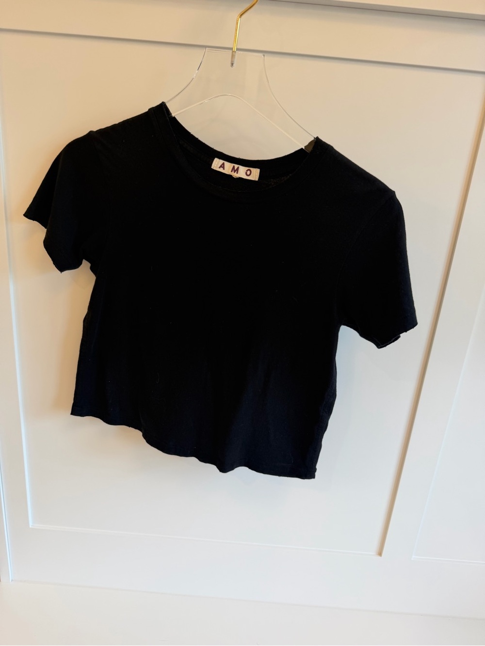 AMO Black Ribbed Short Sleeve Crop Top